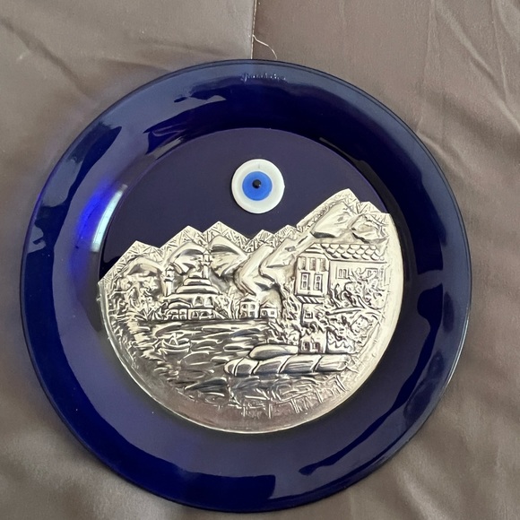 Paşabahçe Turkish Cobalt and Silver Hanging plate - Picture 3 of 5